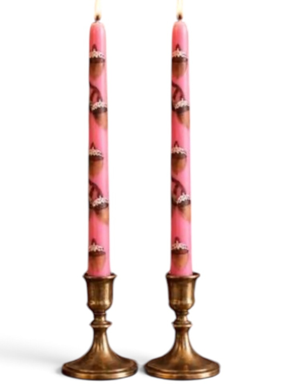 Anthropologie Forage Fall Hand Painted Acorn Taper Candle Set NIB